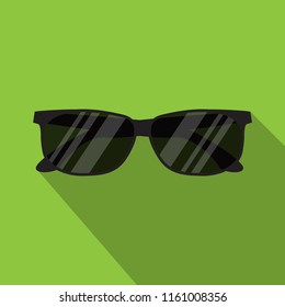 Sunglasses flat icon vector with long shadow,isolated on green background.