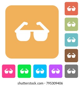 Sunglasses flat icons on rounded square vivid color backgrounds.