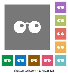 Sunglasses flat icons on simple color square backgrounds