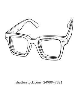 Sunglasses flat linear artwork in black and white with coloring and pencil