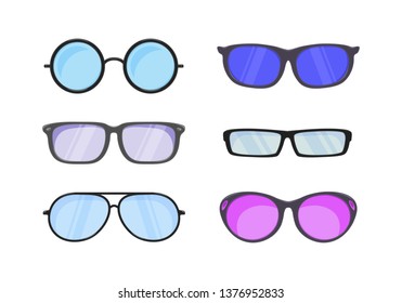 Sunglasses in flat style.  Accessories for hipsters fashion optical spectacles eyesight view. vector illustration