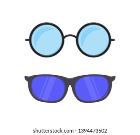 Sunglasses in flat style.  Accessories for hipsters fashion optical spectacles eyesight view. vector illustration
