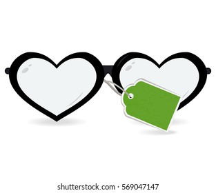 Sunglasses in the form of heart with label isolated on a white background . Vector illustration