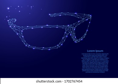 Sunglasses from futuristic polygonal blue lines and glowing stars for banner, poster, greeting card. Vector illustration.