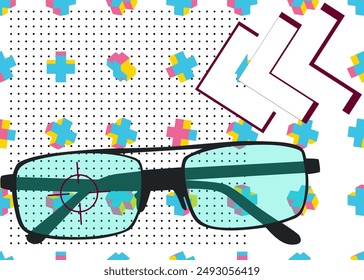 Sunglasses geometrical graphic retro theme background. Minimal geometric elements. Vintage abstract shapes vector illustration.