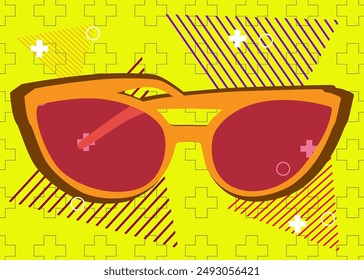 Sunglasses geometrical graphic retro theme background. Minimal geometric elements. Vintage abstract shapes vector illustration.