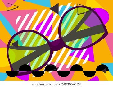 Sunglasses geometrical graphic retro theme background. Minimal geometric elements. Vintage abstract shapes vector illustration.