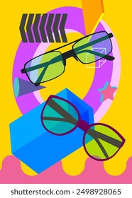 Sunglasses geometrical graphic retro theme background. Minimal geometric elements. Vintage abstract shapes vector illustration.