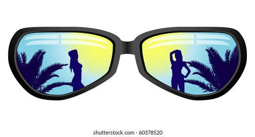 Sunglasses with girl silhouettes reflection