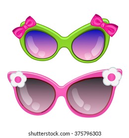 Sunglasses for girls isolated on white background. Vector cartoon close-up illustration.