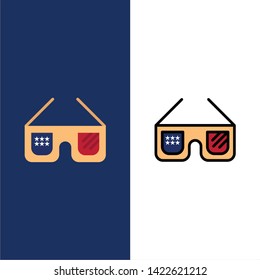 Sunglasses, Glasses, American, Usa  Icons. Flat and Line Filled Icon Set Vector Blue Background
