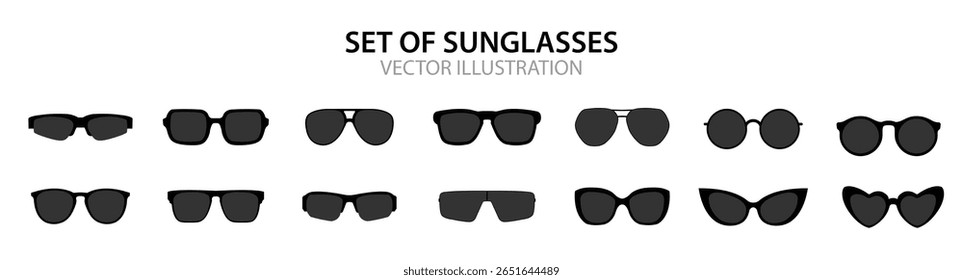Sunglasses glasses collection isolated white summer vacation accessory.