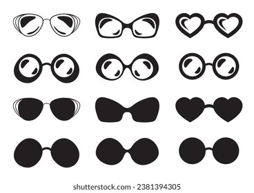 Sunglasses glasses eyeglasses silhouette line style isolated set. Vector graphic design element illustration