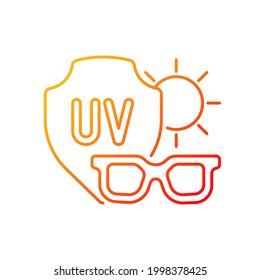 Icono de vector lineal de gradiente de gafas de sol. Gafas para protección ocular contra rayos UV. Evitar la exposición al sol. Símbolos de color de línea delgada. Pictograma de estilo moderno. Dibujo de contorno aislado del vector