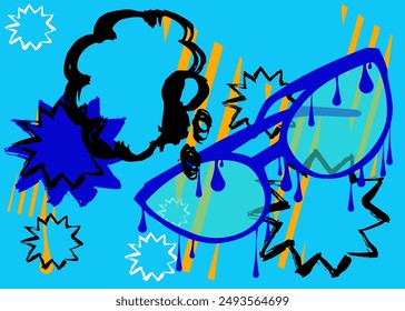 Sunglasses graffiti with speech bubble. Abstract modern Messaging sign street art decoration, performed in urban painting style.