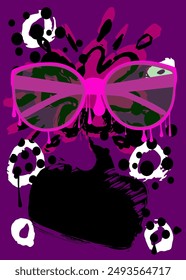 Sunglasses graffiti with speech bubble. Abstract modern Messaging sign street art decoration, performed in urban painting style.