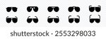 Sunglasses graphic icon. Black sunglasses sign isolated on transparent background. Aviator sunglasses or shades protective eyewear flat vector icon