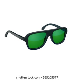 Sunglasses with green glasses isolated on white background. EPS10 vector.