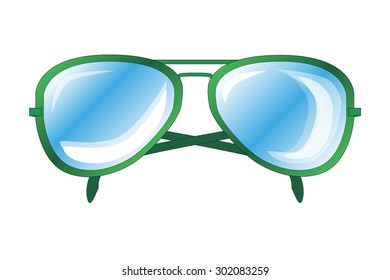 Sunglasses with a green rim isolated. Vector illustration