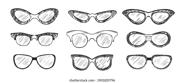 Sunglasses hand-drawn style, vector  illustration.	