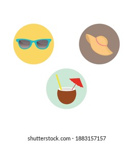 Sunglasses, Hat, Coconut Icon Beach Vector Bundle