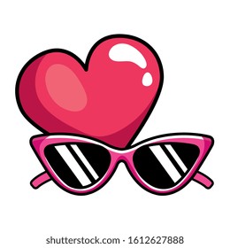 sunglasses with heart pop art style icon vector illustration design