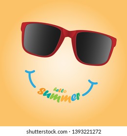 Sunglasses with hello summer text, summer concept background, vector illustration
