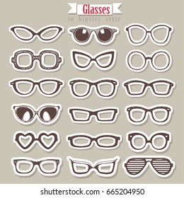 Sunglasses in hipster style for party or photo session. vector set. Retro style.