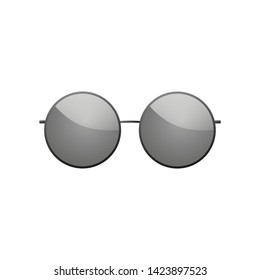 Sunglasses icon. Black round silhouette sun glasses isolated white background. Modern wear design. Fashion eye elegance. Style eyewear. Accessory sunlight spectacles. Symbol summer Vector illustration