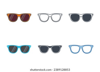 Colección de iconos de gafas de sol con estilos diferentes. Icono de gafas de sol ilustración vector ilustración aislado en fondo blanco