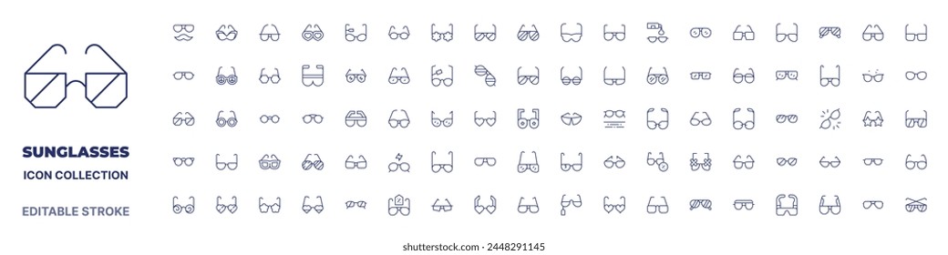 Sunglasses icon collection. Thin line icon. Editable stroke. Editable stroke. Sunglasses icons for web and mobile app.