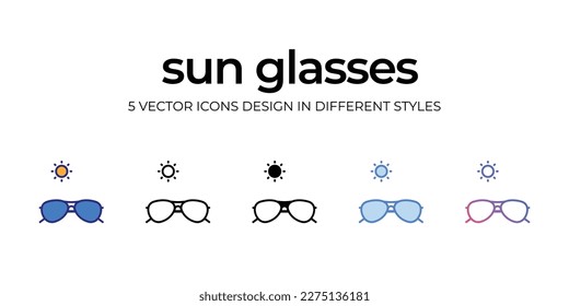 Diseño de iconos de gafas de sol en estilo Cinco con Stroke Editable. Línea, Sólido, Línea plana, Color de tono Duo y Línea de degradado de color. Adecuado para diseño de páginas Web, aplicaciones móviles, UI, UX y GUI.