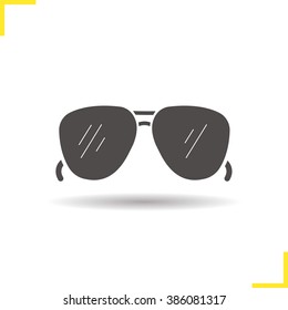 Sunglasses icon. Drop shadow sun glasses silhouette symbol. Men's summer fashion accessory. Logo concept. Vector isolated illustration