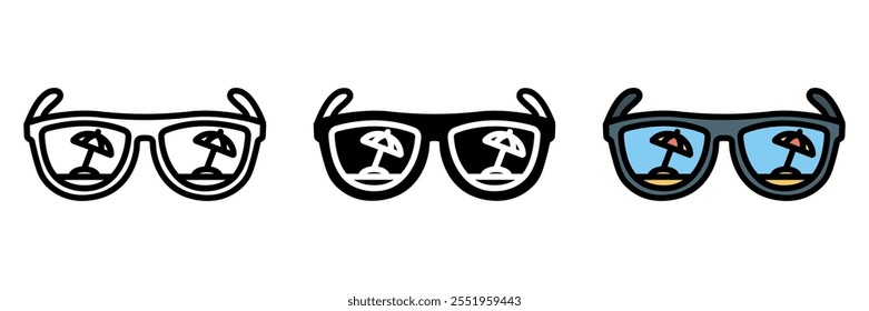 Sunglasses icon is eyewear with tinted lenses, protecting eyes from sunlight, ideal for reducing glare during beach outings.