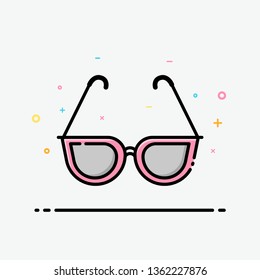Sunglasses icon in filled outline style for decorated in summer poster and social media banner.