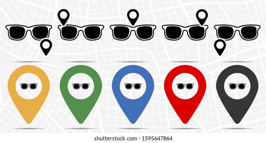 Sunglasses icon in location set. Simple glyph, flat illustration element of summer theme icons