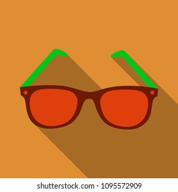 Sunglasses icon with long shadow. Flat design style. Sunglasses silhouette. Simple icon. Modern flat icon in stylish colors. Web site page and mobile app design element.