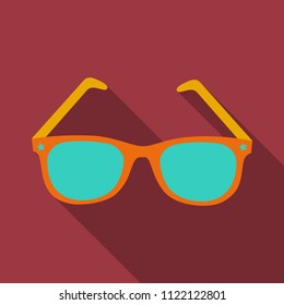 Sunglasses icon with long shadow. Flat design style. Sunglasses silhouette. Simple icon. Modern flat icon in stylish colors. Web site page and mobile app design element.