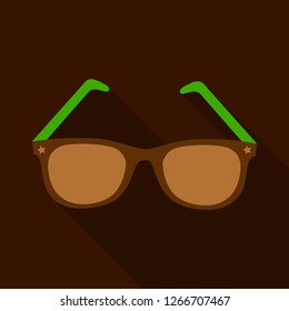 Sunglasses icon with long shadow. Flat design style. Sunglasses silhouette. Simple icon. Modern flat icon in stylish colors. Web site page and mobile app design element.