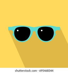 Sunglasses icon with long shadow. Flat design style. Sunglasses silhouette. Simple icon in stylish colors. Web site page and mobile app design element
