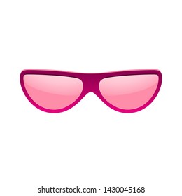 Sunglasses icon. Pink sun glasses isolated white background. Fashion pink vintage graphic style. Female modern optical beach accessory. Eye summer protection. Eyesight symbol Vector illustration