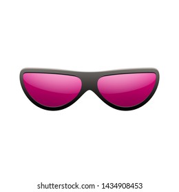 Sunglasses icon. Pink sun glasses isolated white background. Fashion pink vintage graphic style. Female modern optical beach accessory. Eye summer protection. Eyesight symbol Vector illustration