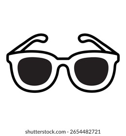 Ícone de óculos escuros, representando o estilo de verão e a proteção solar. Simboliza equipamentos de férias e lazer ao ar livre.