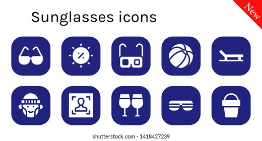 sunglasses icon set. 10 filled sunglasses icons.  Simple modern icons about  - Glasses, Summer, Beach ball, Beach, Hipster, Face, Sunglasses, Sand bucket