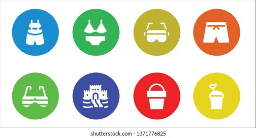 sunglasses icon set. 8 filled sunglasses icons.  Simple modern icons about  - Suspenders, Sunglasses, Swimsuit, Sand castle, Glasses, Sand bucket
