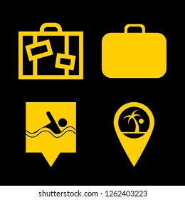 sunglasses icon set about suitcase, case bag and beach pin vector set