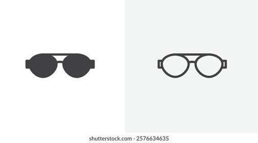 Sunglasses icon set in black flat solid and outlined style.