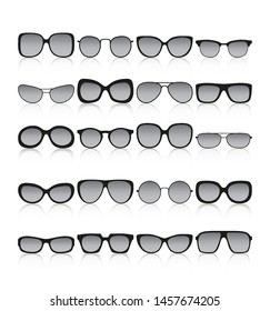Sunglasses icon set. Different spectacle frames and shapes. Vector illustration