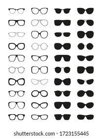 Sunglasses icon set. Different spectacle frames and shapes. Vector illustration