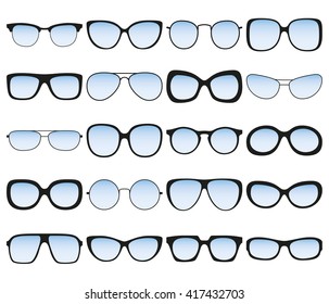 Sunglasses icon set. Different spectacle frames and shapes. Vector illustration